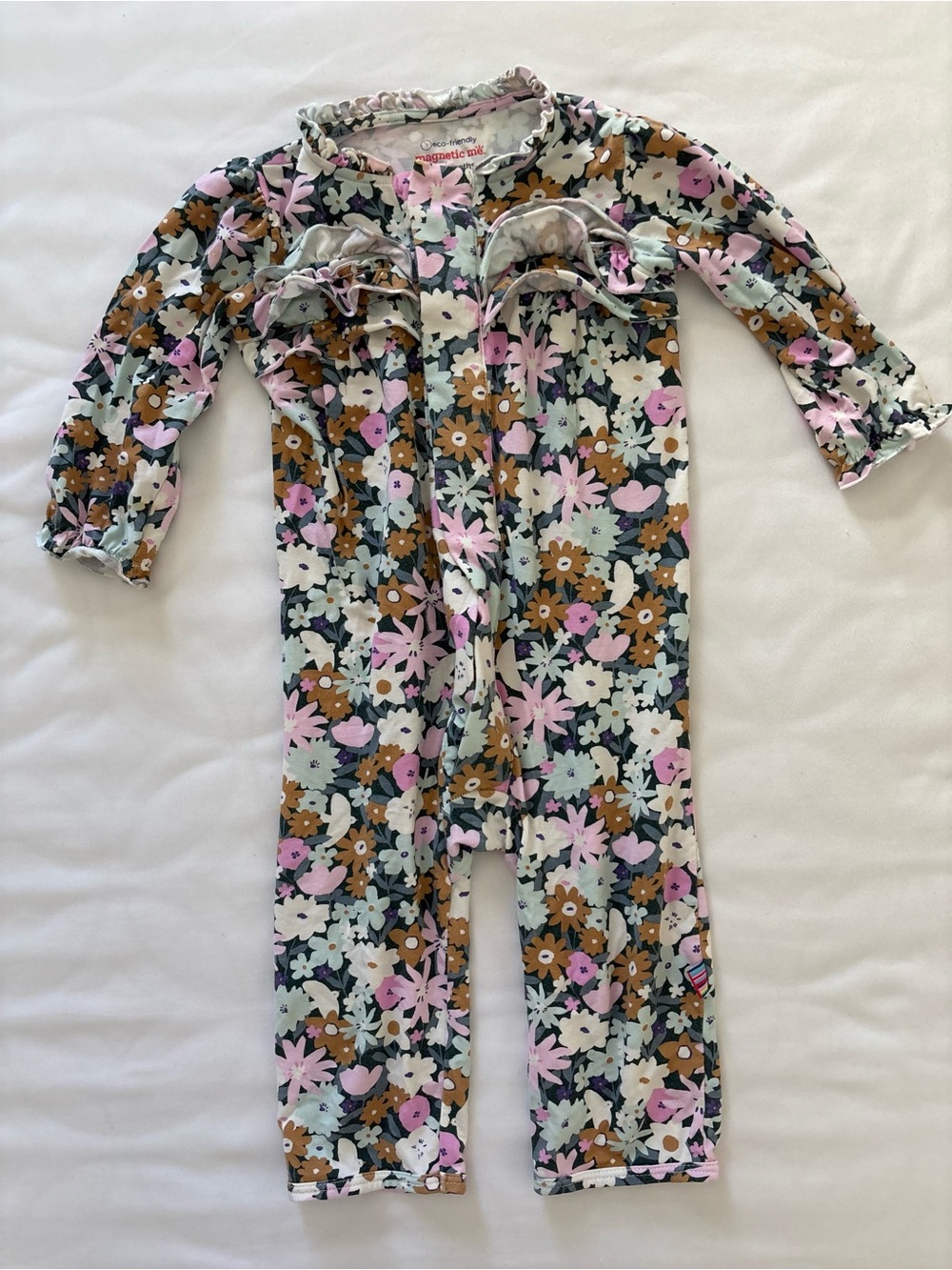 Magnetic Me Floral Ruffle One-Piece in Mint, Pink & Brown